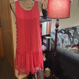 EUC Absolutely gorgeous sheer, floral lace dress with matching slip. Size L.